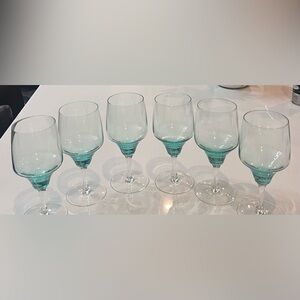 Vtg‎ 1970s Sasaki Harmony Aqua Hand blown Water Wine Glasses Japan Set Of 6